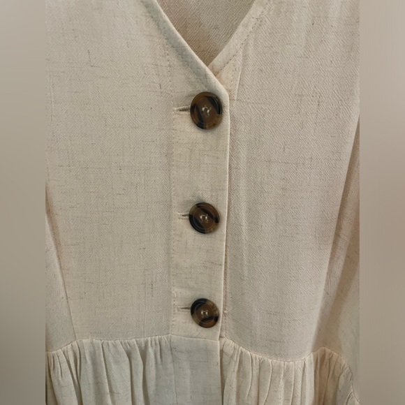 ROOLEE Fashion On Earth Women’s Linen Dress, Sz M, beige/cream w/ buttons & tie - Picture 3 of 6